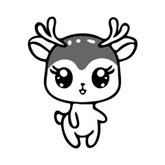 A cute, cartoon-style drawing of a small deer with big, expressive eyes, standing on its hind legs. 
