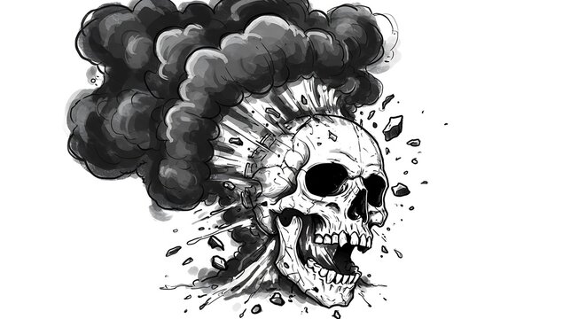 Ink & Rage: Exploding Skull Illustration