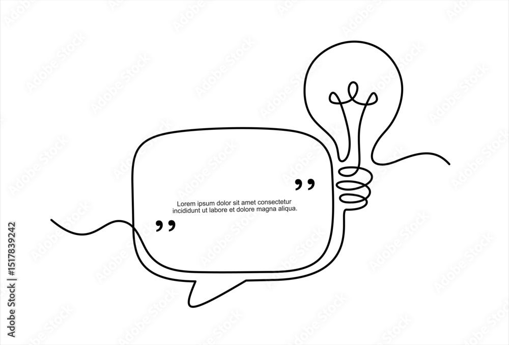 Poster quick tips.continuous one line drawing of light bulb and speech bubble. trendy line art vector on a 