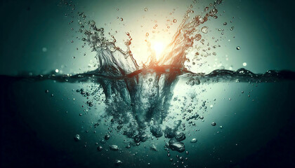 High-speed photography of water splashes capturing dynamic movement and fluid shapes. The images showcase detailed water motion with reflections and light effects.