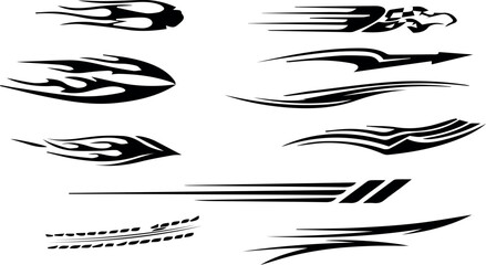 Obraz premium Collection of black and white tribal flames and speed stripes graphics