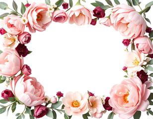 Floral frame with pink roses and greenery