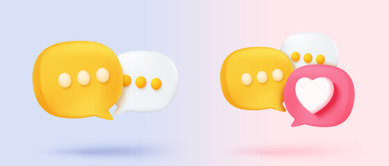 3D speech bubbles symbol sign on social media icon isolated on pastel background. Chat dialogue bubble or user reply sign with social media. 3d speech bubble icon vector render illustration