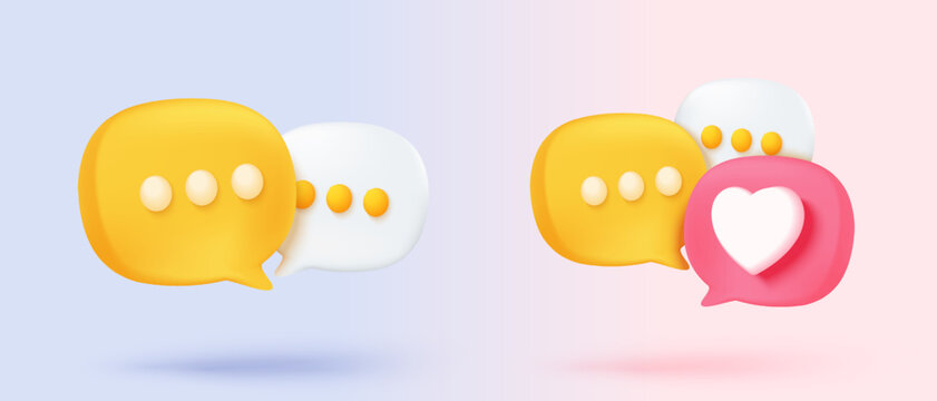 3D speech bubbles symbol sign on social media icon isolated on pastel background. Chat dialogue bubble or user reply sign with social media. 3d speech bubble icon vector render illustration