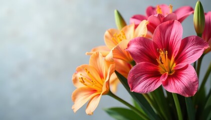 Fototapeta premium Elegant freesia bouquet, vibrant colors, lush blooms , floral, macro, fragrance