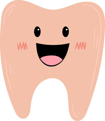 Happy tooth cartoon character with a smile on a black background.