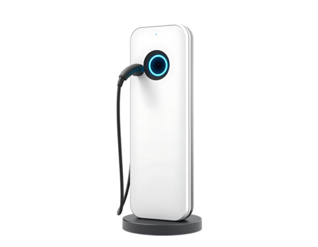 Compact EV charging station for convenient on the go charging.