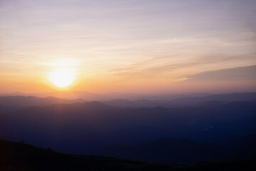 Beautiful colorful sunset in the mountains.