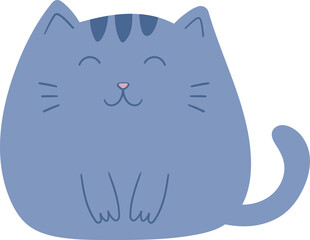 Cute Smiling Blue Cartoon Cat Illustration