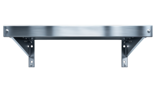 A gleaming stainless steel shelf sturdy and modern ready to display your on transparent background