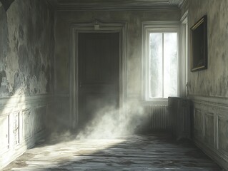 Obraz premium Eerie illumination and mysterious ambiance in an abandoned stately chamber