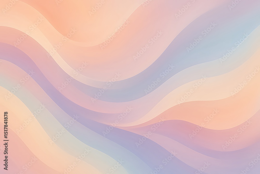 Poster abstract pastel wavy background with smooth flowing gradient curves, soft peach and lavender color t