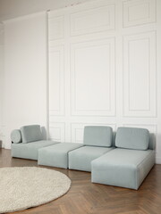 A Stylish and Contemporary Seating Arrangement Featuring Light Tones for Any Living Space