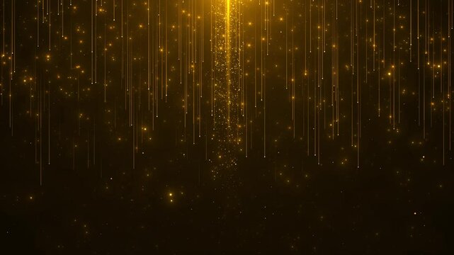 Abstract glittering shiny gold particles falling golden stars. tail particle falling down for new year, Christmas festival, award, celebration glamorous awards ceremony motion background animation - Powered by Adobe
