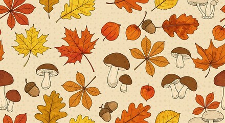 Fototapeta premium Autumn Harvest: Hand-Drawn Fall Seamless Pattern