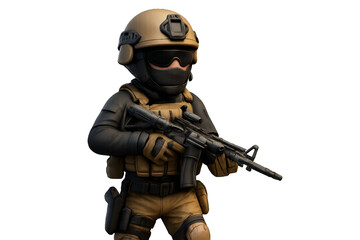 Cartoon Soldier in Tactical Gear with Weapon Ready for Action