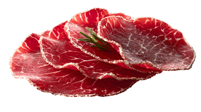 Raw carpaccio beef, thinly sliced rounds