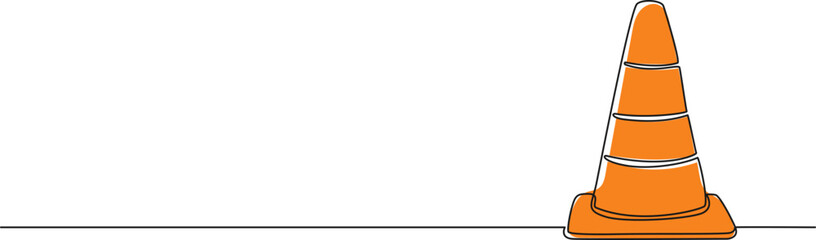 continuous single line drawing of orange traffic cone, line art vector illustration