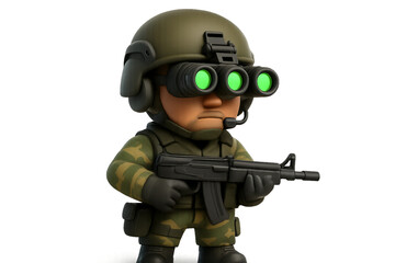Cute Commando Character with Night Vision Gear and Assault Rifle