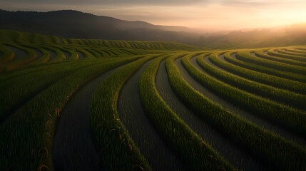 Stunning Sunrise Over Lush Rice Terraces
