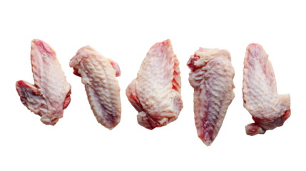 Raw chicken wings, separated tips and flats, fresh detail