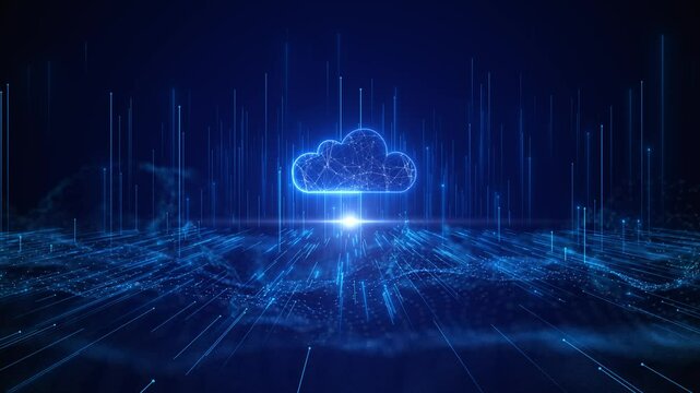 Glowing Cloud Computing Network Digital Data Storage backup Abstract Concept. data transfer, storage, online services. data center servers and cloud storage for data management. High-speed 5G internet