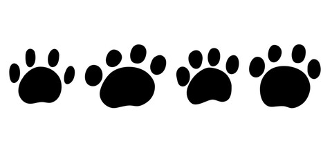 Paw print. Trace pawprint animal. Pawprint of cat, dog, mink, lion, tiger, bear. Vector black icon illustration on a white background.