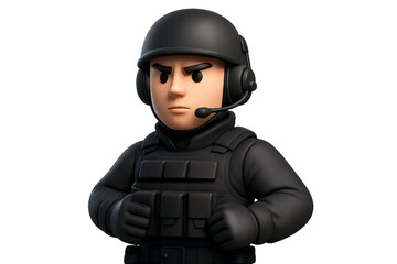 Elite Black Operative Cartoon Character in Tactical Gear