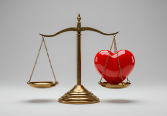 Balancing Act of Love Justice and Equality Conceptual Image Red Heart on Antique Scales Symbol of Relationships and Legal Matters