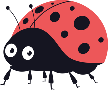 Cartoon style ladybug illustration on black background.