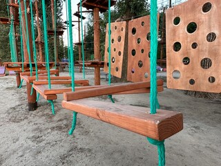 Rope park. Construction of rope parks on trees. A rope park, or a tie park, is an amusement park on which various elements are installed, such as bridges, cable crossings, stairs and bungee jumps
