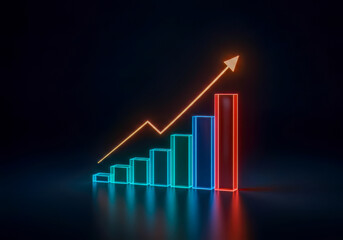 Abstract Neon Bar Graph Showing Exponential Growth and Financial Success Business Data Visualization