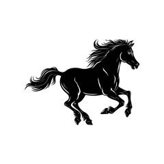 Black Silhouette of Galloping Horse Isolated on White Background – Wild Mustang Animal Art Illustration