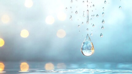 Water Droplet Falling onto Reflective Surface with Bokeh Lights