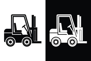 Container Forklift Truck Vector Illustration. Black Silhouette Icon Design