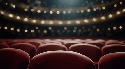 Cinematic view of vintage theater seats under dim lighting
