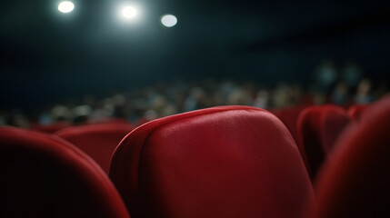 Cinematic view of vintage theater seats under dim lighting
