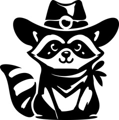 SVG raccoon in a hat black and white vector file for printing, cutting