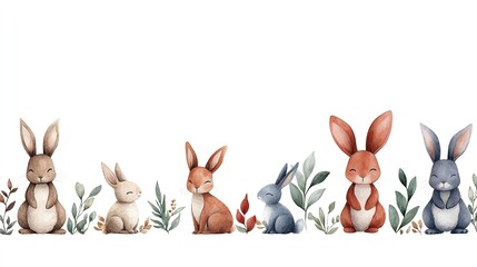 Watercolor Bunnies and Botanicals Boho Illustration