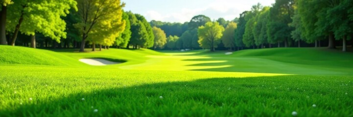 Obraz premium Lush green golf course lawn, meticulously manicured , field, spring