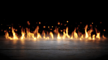 Campfire on the ground at night with sparks flying, outdoor fire scene
