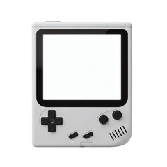 Retro handheld game console with blank screen, isolated on transparent background