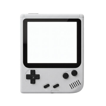 Retro handheld game console with blank screen, isolated on transparent background