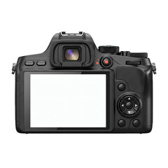 Back view of DSLR camera with blank screen, isolated on transparent background