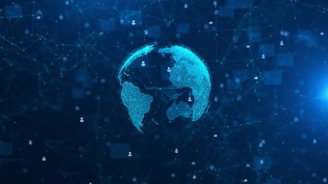 Global network connection data processing data technology global world Digital social network icons worldwide cyberspace. Face icon. Social networking service. users, sms, messages, social network 3D - Powered by Adobe