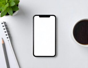 Realistic Smartphone Mock-up on Minimalist Desk with Hand