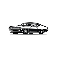Fototapeta premium Classic American Muscle Car GT Monochrome Vector Icon Symbol Isolated