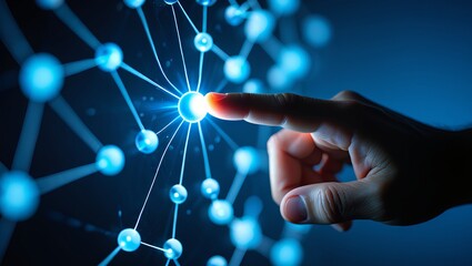 Connecting and interaction with digital molecule network on a futuristic blue background, technology, science, connection, network, data, digital, molecule, atom, futuristic, innovation, communication