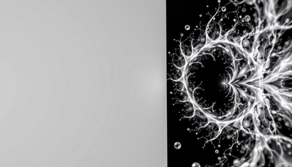 create an abstract fractal image featuring a clear subject on the right side of the black background, with ample copy space on the left for text overlay