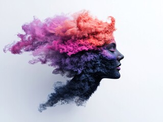Whimsical Colorful Portrait of a Woman Emerging from Paint Explosion